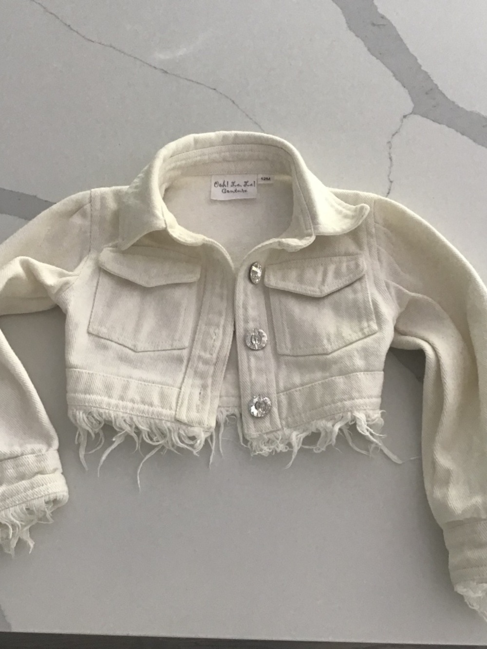 Oh La La Couture Baby Girl Denim cropped ivory  jacket Size 12 Months